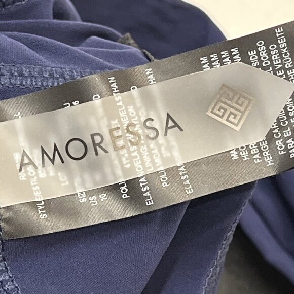 Amoressa Swimsuit Womens 10 Copernicus Halley Plunge One Piece Black Blue Beach - Picture 11 of 12